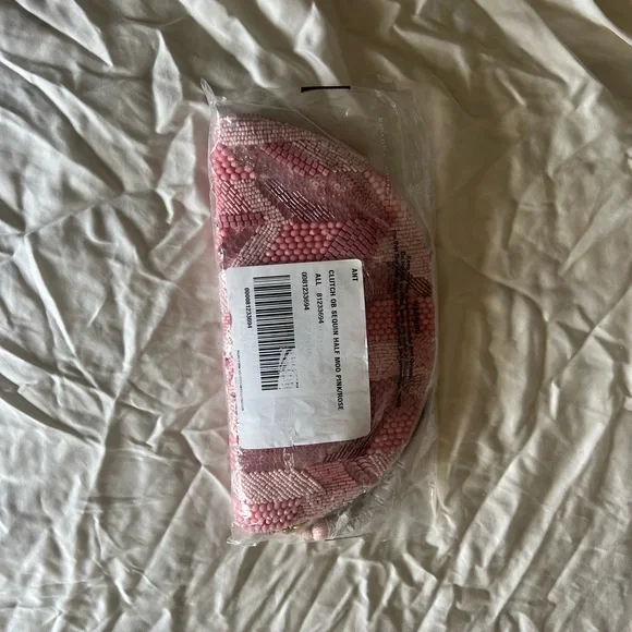 Anthropologie Pink Beaded half moon Clutch NWT - Picture 2 of 2